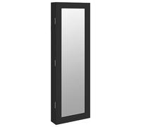 vidaXL Espejo con joyero de Pared Negro 30x8,5x90 cm, Armario de joyería, Espejo joyero, joyero con Espejo, Espejo de almacenaje, Espejo con joyero