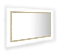 vidaXL Espejo de Baño con LED Acrílico Aseo Muebles Mobiliario Decoración Adorno Habitación Duradero Estable Contrachapada Roble Sonoma 80x8,5x37 cm