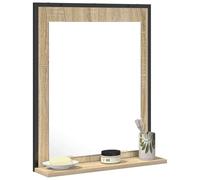 Unidad de Vanity Contemporánea Montada en la Pared con Espejo y Estantes en Acabado Roble Claro para Organización del Baño, Muebles de Almacenamiento Moderno, Texturizado, Estiloso para el Aseo.