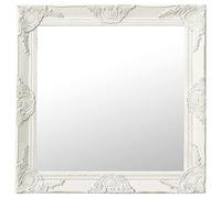 vidaXL Espejo de Pared Estilo Barroco Rectangular Colgante Armario Baño Antiguo Retro Consumo de Maquillaje Decoración Hogar Blanco 60x60 cm