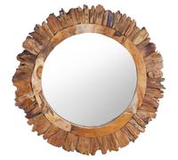 vidaXL Espejo de Pared Redondo Armario Tocador Consumo Maquillaje Cosmético Decoración Dormitorio Hogar Baño Limpio 60 cm Madera Maciza de Teca