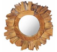 vidaXL Espejo de Pared Redondo Armario Tocador Consumo Maquillaje Cosmético Decoración Dormitorio Baño Hogar Limpio 40 cm Madera Maciza de Teca