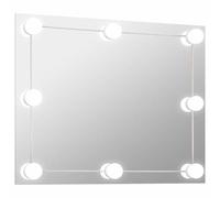 Espejo de pared sin marco con luces LED rectangular de vidrio