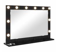 vidaXL Espejo de tocador con Luces LED en Roble Negro, montado en la Pared. Medidas: 80 x 55 x 18 cm. Diseño Rectangular, Ideal para baño o Dormitorio. Tiene un Interruptor de Palanca, iluminación i