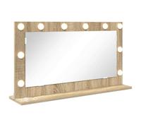 vidaXL Espejo de tocador con Luces LED, montado en la Pared de Roble Sonoma, 80 x 45 x 18 cm, diseño Rectangular, Ideal para baño o Dormitorio. Tiene un Interruptor de Palanca y la iluminación está