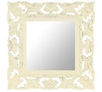 vidaXL Espejo Tallado a Mano Maquillaje Baño Muebles Mobiliario Pasillo Decoración Adorno Habitación Blanco 50x50 cm Madera Maciza de Mango