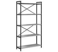 vidaXL Estante de Libros Escalonado 80 x 30 x 153 cm, Gris Sonoma, Madera de Ingeniería, Estructura de Acero, Pies Ajustables, Estilo Industrial, Amplio Almacenamiento, Niveladores, Uso Interior, Sol