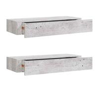 vidaXL 2X Estantes con Cajón Pared Armario Estante Estantería Flotante Salón Sala de Estar Libros Marco de Foto Gris Hormigón MDF 60x23,5x10cm