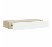 vidaXL Estante con Cajón de Pared Armario Estante Estantería Flotante Salón Sala de Estar Libros Marco de Foto Color Roble Blanco MDF 60x23,5x10cm