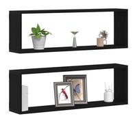 vidaXL Estantes Montados en Pared de Roble Negro Set de 2 | Almacenamiento Elegante de Madera para Sala Ahorra Espacio Fácil Instalación Diseño Moderno