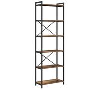 vidaXL Estante para Libros en Madera Vintage, 60 x 30 x 188 cm, con Marco de Metal, Patas Ajustables, Estructura Cruzada, Gran Capacidad de Almacenamiento, Ideal para Interiores, Estante Resistente y