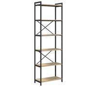 vidaXL Estantería de Libros en Roble Sonoma, de 60 x 30 x 188 cm, Estructura de Metal de Acero, estantes en MDF, con Niveles Ajustables y pies Regulables. Ideal para Uso Interior, Estilo Industrial,