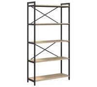 vidaXL Estantería de Varios Niveles 80 x 30 x 153 cm en Roble Sonoma y Acero Negro. Está Hecha de Madera contrachapada, Tiene pies Ajustables, una Estructura Cruzada y un Estilo Industrial. Es Solo p