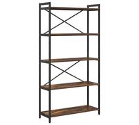 vidaXL Estantería Independiente de Roble Ahumado 80 x 30 x 153 cm, Hecha de Madera Engineered y Acero, con Pies Ajustables, Estilo Industrial, Estantes de Almacenamiento Interior, Estructura Cruzada,