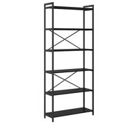vidaXL Estantería Independiente de Roble Negro 80 x 30 x 188 cm con Estructura Metálica, Estantes de Madera en Niveles, Fijación a la Pared Antivuelco, Pies Ajustables, Estructura Cruzada, Estilo Ind