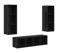 vidaXL Estanterías cúbicas de Almacenamiento en Roble Negro de, diseño Modular de 37 x 142.5 cm, Madera de ingeniería montadas en la Pared, Acabado Vintage, 2 armarios Grandes, 1 Armario pequeño, Uso