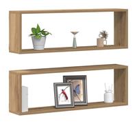 vidaXL Estantes de Pared de Roble Artesanal - Juego de 2 | Almacenamiento de Madera para la Sala de Estar | Diseño Moderno | Instalación Fácil | Capacidad de 60 kg | Ahorro de Espacio