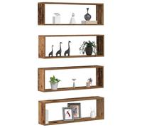 vidaXL Estante de Pared 4 pcs Madera Envejecida 80 x 15 x 26 cm, Estantería Rectangular Moderna, solución de Almacenamiento de Madera, Sala y decoración
