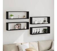 vidaXL Estanterías de pared 4 pcs Negro 80 x 15 x , Estante rectangular para sala, moderno y , almacenamiento de madera, decoración minimalista