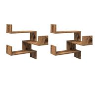 vidaXL Estanterías Pared Esquina 2 uds Madera Envejecida 40x40x49,5 cm, Estante de Pared, Estante montado en Pared, Estante de Pared