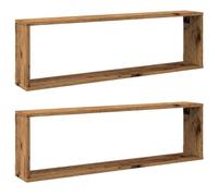 Estantes Cubo De Pared 2 Uds Madera Envejecida 100x15x30 Cm Vidaxl