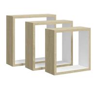 vidaXL Estantes de Cubos para Pared Repisa Flotante Balda Estantería Salón Sala de Estar Exhibición Colgante Decoración 3 Piezas Blanco y Roble Sonoma