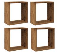 vidaXL Estantes Cubo de Pared 4 uds Madera Envejecida 30x15x30 cm, estantería de Pared, estantería Flotante, Armario de Pared, Estante de Pared