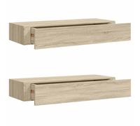 Estantes De Pared Con Cajón 2 Uds Mdf Roble 60x23,5x10 Cm Vidaxl