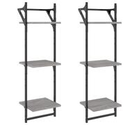 vidaXL Estantes Pared 3 Niveles 2 uds, Estanterías Colgantes con Barras, Baldas Flotantes de Almacenaje, Estanterías Expositoras, Gris Sonoma