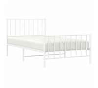 vidaXL Estructura Cama Cabecero y Pie de Cama, Somier de Invitados, Armazón Marco de Cama, Mueble para Dormitorio, Metal Blanca 100x190 cm