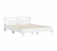 vidaXL Estructura Cama con Cabecero, Somier de Listones, Marco de Cama, Mueble para Dormitorio, Madera de Ingeniería Blanco 150x200 cm