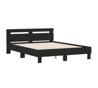 vidaXL Estructura Cama con Cabecero, Somier de Listones, Marco de Cama, Mueble para Dormitorio, Madera de Ingeniería Negro 150x200 cm