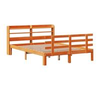 vidaXL Estructura Cama con cabecero Madera Pino marrón Cera 135x190 cm, Estructura de Cama de Madera, Base de Cama, Cama Plataforma
