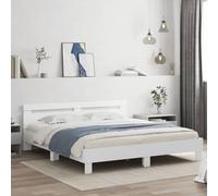 vidaXL Estructura Cama con Cabecero, Somier de Listones, Marco de Cama, Mueble para Dormitorio, Madera de Ingeniería Blanco 160x200 cm