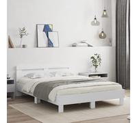 vidaXL Estructura Cama con Cabecero, Somier de Listones, Marco de Cama, Mueble para Dormitorio, Madera de Ingeniería Blanco 140x200 cm