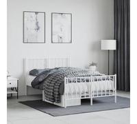 vidaXL Estructura Cama con Cabecero y Estribo, Somier de Invitados, Armazón Marco de Cama, Mueble para Dormitorio, Metal Blanco 120x200 cm