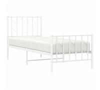 vidaXL Estructura Cama con Cabecero y Pie Cama, Somier de Invitados, Armazón Marco de Cama, Mueble para Dormitorio, Metal Blanca 75x190 cm