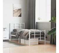 vidaXL Estructura Cama con Cabecero y Pie Cama, Somier de Listones de Invitados, Armazón Marco de Cama, Mueble de Dormitorio, Metal Blanca 80x200 cm