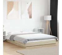 vidaXL Estructura Cama con Luces LED Madera Roble Sonoma 135x190 cm, Muebles de Dormitorio, Camas, Cama Doble, Cama, somier, Cama de palets
