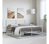 vidaXL Estructura Cama Metal con cabecero y Estribo Blanco 150x200 cm, armazón de Cama, Cama de Matrimonio, Cama, Cama Doble, Marco de Cama