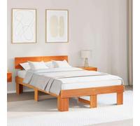 vidaXL Estructura de Cama 135 x 190 cm Color marrón Cera, Hecha de Madera de Pino Maciza. Diseño Moderno y Minimalista. No Incluye colchón. Fácil de Montar y súper Resistente. Base con Listones Que