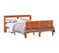 vidaXL Estructura de Cama 2 pcs Marrón Cera Madera de Pino Macizo, Marco de Cama Moderno para Dormitorio, diseño Rectangular, Madera Duradera, Almacenamiento con cabecera integrada, Soporte cómodo