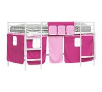 vidaXL Estructura de Cama Alta para Niños con Cortinas Liso y Rosa, Cama Infantil Moderna, Diseño Creativo, Estructura de Metal, Área de Sueño Funcional, Zona de Juego Abajo