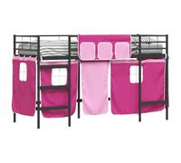 vidaXL Estructura de Cama Alta para Niños con Cortinas Negro y Rosa, Cama Infantil Moderna, Diseño Creativo, Estructura de Metal, Área de Sueño Funcional, Zona de Juego Abajo
