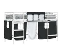 vidaXL Estructura de Cama Alta para Niños con Cortinas y Negro, Cama Infantil Moderna, Diseño Creativo, Estructura de Metal, Área de Sueño Funcional, Zona de Juego Abajo