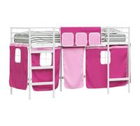 vidaXL Estructura de Cama Alta para Niños con Cortinas y Rosa, Cama Infantil Moderna, Diseño Creativo, Estructura de Metal, Área de Sueño Funcional, Zona de Juego Abajo