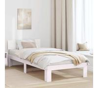 vidaXL Estructura de Cama Blanca 90X190 cm Madera de Pino Maciza con Cabecera Diseño Moderno Uso Interior Duradero y Amplio Almacenamiento Plataforma Minimalista Acabado Pintado Individual