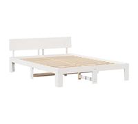 vidaXL Estructura de Cama Blanca con Cabecera 140X200 cm Madera Maciza de Pino Diseño Duradero Minimalista para Interior Gran Almacenamiento Bajo Cama Plataforma Muebles de Dormitorio Doble para Adul