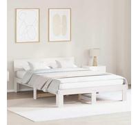 vidaXL Estructura de Cama Blanca con Cabecera 140X200 cm Madera Maciza de Pino Diseño Duradero Minimalista para Interior Gran Almacenamiento Bajo Cama Plataforma Muebles de Dormitorio Doble para Adul