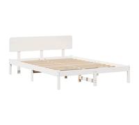 vidaXL Estructura de Cama Blanca con Cabecera Montada en la Pared, 140 x 200 cm, de Madera de Pino Sólido. Muebles Contemporáneos, Montaje Fácil, Plataforma Interior Resistente, Diseño Minimalista,